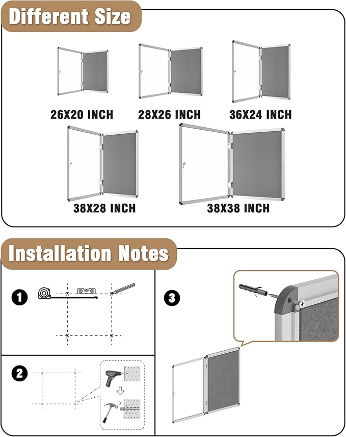 Mifuro 36"x24" Enclosed Bulletin Board, Lockable Weather-Resistant Aluminum - Image 4