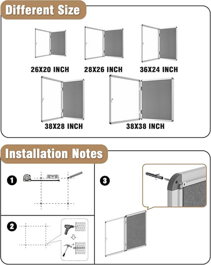Mifuro 38"x28" Enclosed Bulletin Board, Lockable Weather-Resistant Aluminum - Image 4