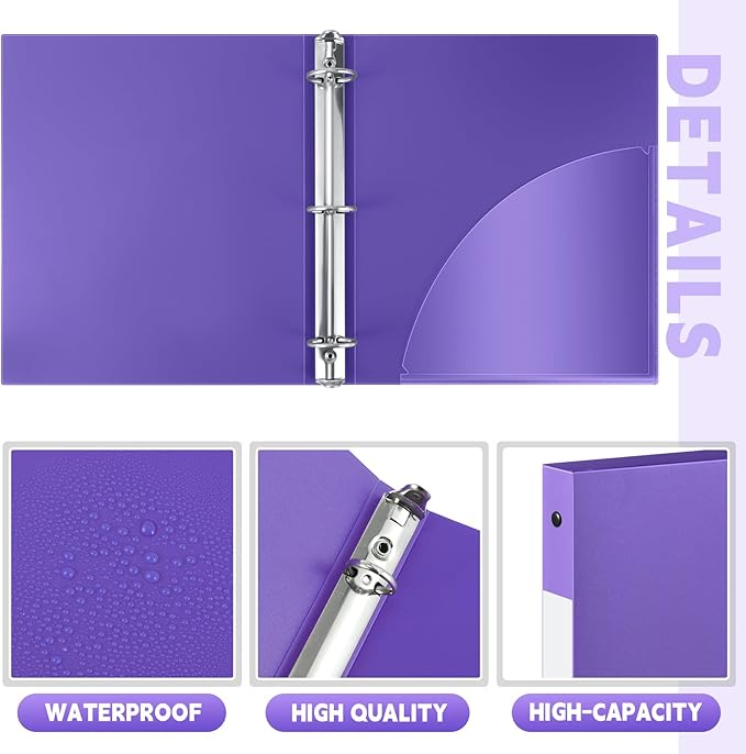 Henoyso 8 Pcs 3 Ring Binder 0.5 Inch Round Fits Letter Size 8.5'' x 11'' Paper - Image 4