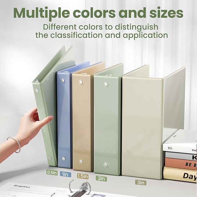 SUNEE 3 Ring Binder 1 Inch 1 Pack, Sage Green - Image 5