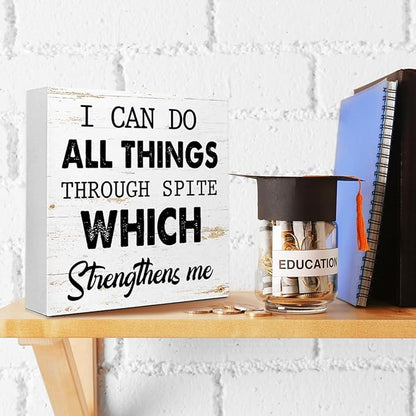 WUZYOU I Can Do All Things Through Desk Sign Wood Block Decor, Inspirational - Image 4