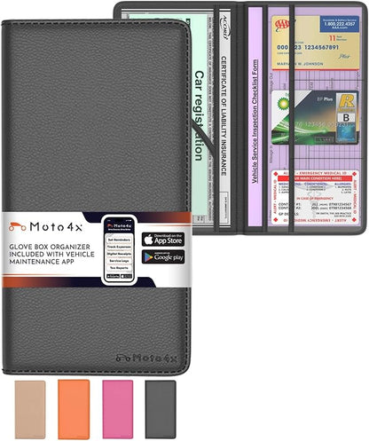 Premium Leather with Magnetic Shut Car Registration and Insurance Card Holder by MOTO4X