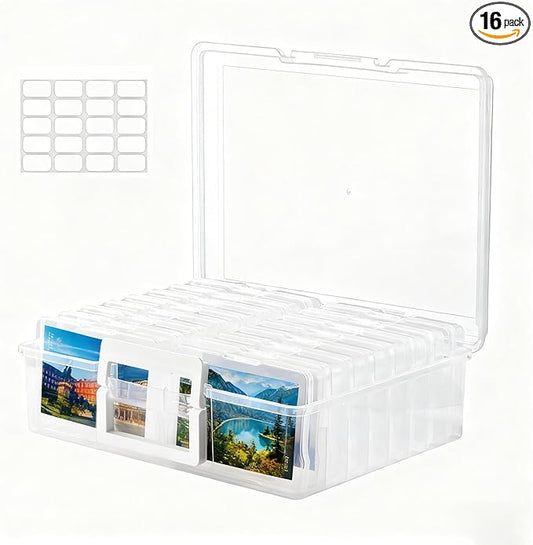 Haundry Photo Storage Box with 16 Inner 4" x 6" Photo Case, Portable Storage by Haundry
