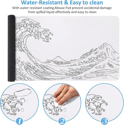 iCasso White Mouse Pad, Extended Gaming Mouse Pad, Large Stable Rubber Base - Image 4