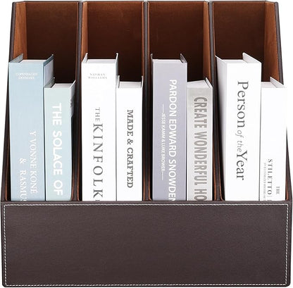 KINGFOM 4-Slot Wood Leather Document Files Holder Rack Stand Desk Files - Image 5