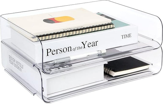 Zyners 2 Pack Stackable Desk Letter Paper Tray, A4 Clear Plastic Desk File by Zynersfocusonofficesupplie