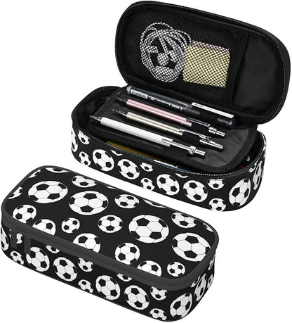 Black And White Soccer Ball Pencil Case Big Capacity Storage Pencil Pouch by HKHEHOP