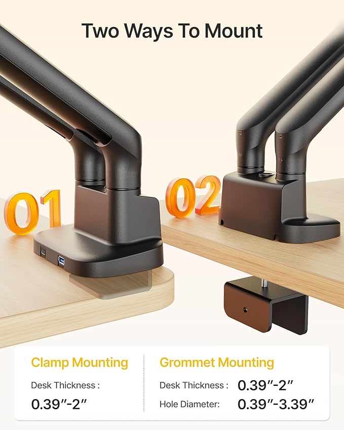 monTEK Dual Monitor Arm with USB, Mechanical Spring Monitor Arm - Image 9