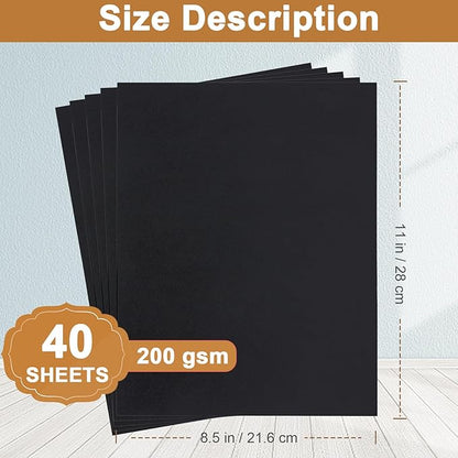 Silunkia 40 Sheets Black Cardstock 8.5 x 11 Printer Paper, 200gsm/75lb - Image 2