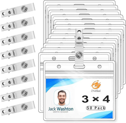 ZHEGUI Clear Plastic Name Tag Holder and Metal Badge Clips by ZheguiProfessionalSupplierofOfficeSolutions