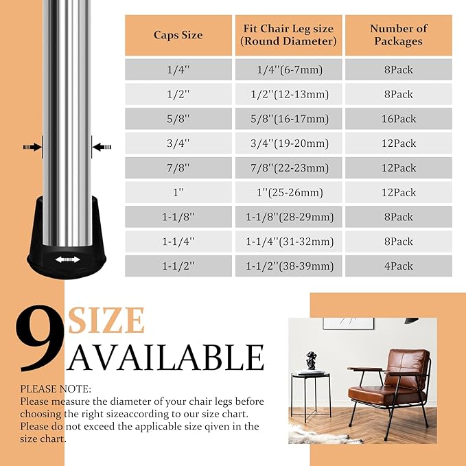 VOCOMO 1-1/8” Round Rubber Chair Leg Tips Caps, Chair Leg Floor Protectors - Image 6