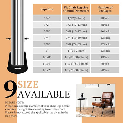 7/8" Round Rubber Chair Leg Tips Caps, Chair Leg Floor Protectors, Non-Slip - Image 6