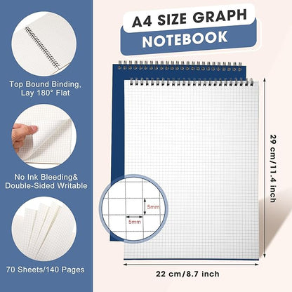 Engrowtic 2 Pack Top Spiral Graph Paper Notebooks 8.7 X11.4 Inch A4 Grid Paper - Image 2