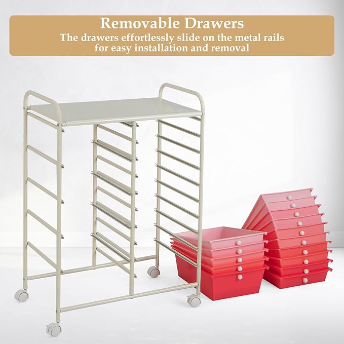 HAPPYGRILL 15-Drawer Rolling Cart, Storage Carts - Image 6