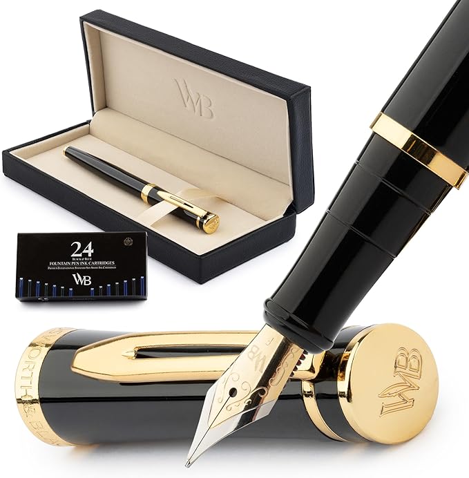 Wordsworth & Black Fountain Pen Set, 18K Gilded Extra Fine Nib, Includes 24 by WordsworthBlack