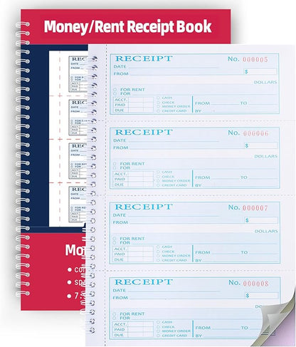 Money Rent Receipt Book, 7.9x11.22 Inches 3 Part Carbonless, Receipt Book by Yeplan