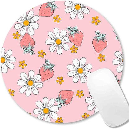 IMAYONDIA Round Pink Mouse Pad, Strawberry MousePad Small, Circular Pastel by IMAYONDIA