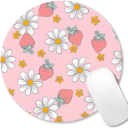 IMAYONDIA Round Pink Mouse Pad, Strawberry MousePad Small, Circular Pastel by IMAYONDIA