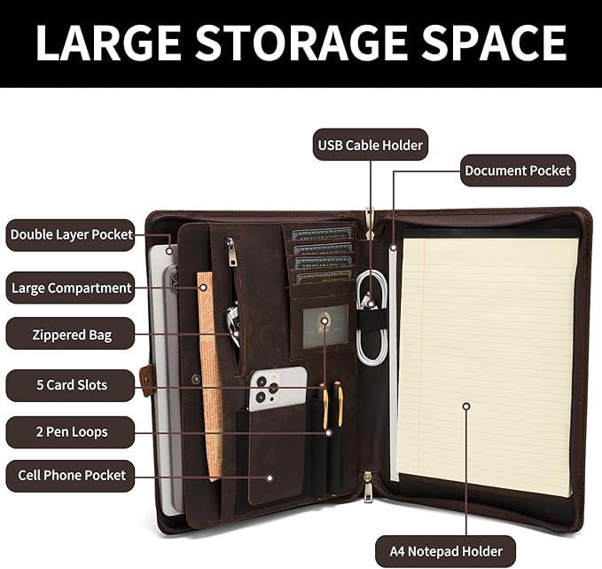Geslun Genuine Leather Portfolio, Legal Size 8.5 x 14 Pad Holder, Business - Image 5