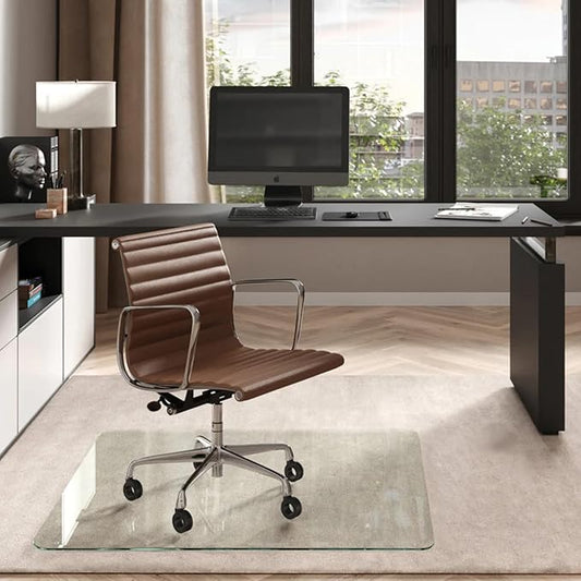 Vitrazza Glass Chair Mat 48” x 48” Superior ¼ Thick, Chiaro Standard Clear by VitrazzaGlassOfficeChairMats