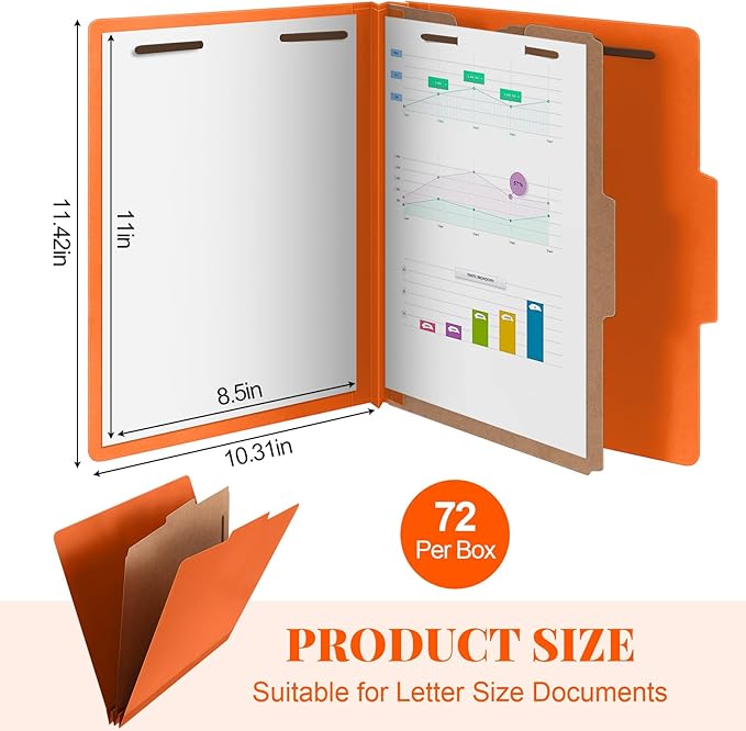 Skyygemm 72 Pcs Classification Folders Letter Size, 1 Divider Pressboard File - Image 2