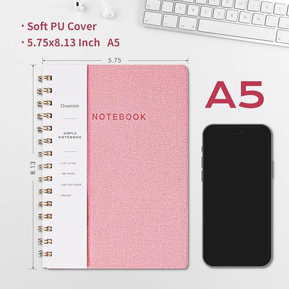 Oneirom Spiral Notebook, PU Leather Cover Business Journal, Twin-Wire Binding - Image 2