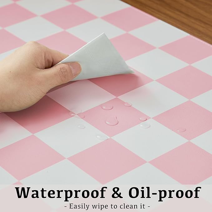 Ohocut Checkered Desk Mat, Large Cute Aesthetic Retro PU Leather Computer - Image 5