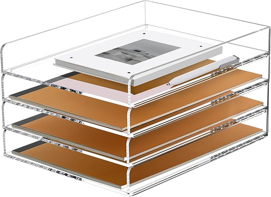 SANRUI 4 Tier Stackable Paper Letter Tray, Acrylic Vertical File Tray A4 Desk by SANRUI