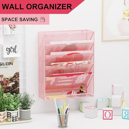 GDINDINFAN Hanging Wall File Organizer 6 Tier Wall Mounted Mail Paper Folder - Image 2