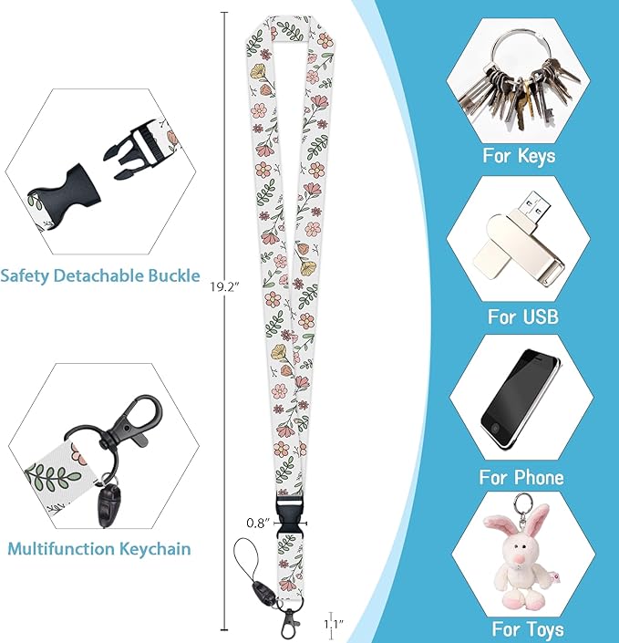 Teacher Badge Holder with Retractable Lanyard, Flower Lanyards - Image 5