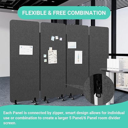 Soundproof Room Divider W/Wheels, 66in Office Dividers - Image 5