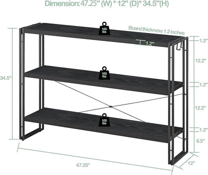 HCHQHS Bookshelf, 3-Tier Industrial Bookcase, Freestanding Horizontal - Image 3