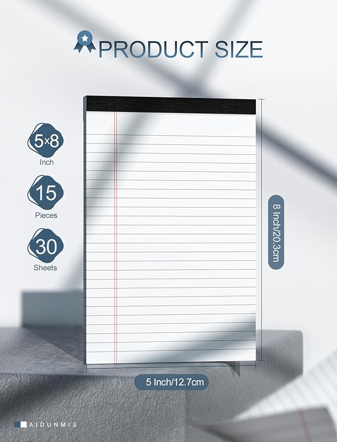 White Legal Pads 5x8 Small Note Pads 5x8 College Ruled Paper Tablets 15 Pack - Image 2