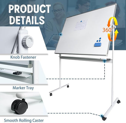 Rolling Whiteboard Magnetic Writeboard 48"x36" Flip Chart - Image 3