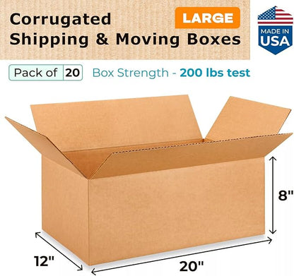Large Shipping & Moving Boxes 20"L x 12"W x 8"H - Image 2