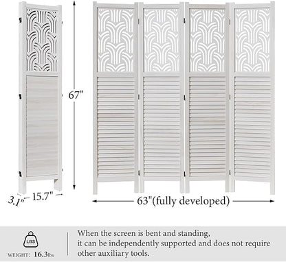 Svimi Folding Room Divider, 66.9 Inch 4 Panels Wood Carved Privacy Screens - Image 5
