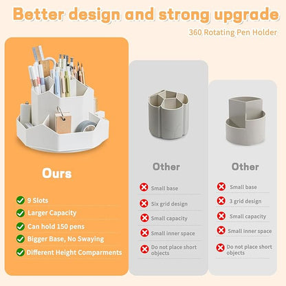 Cayxenful Pencil Pen Holder for Desk, 9 Slots 360 Degree Rotating Desk - Image 5