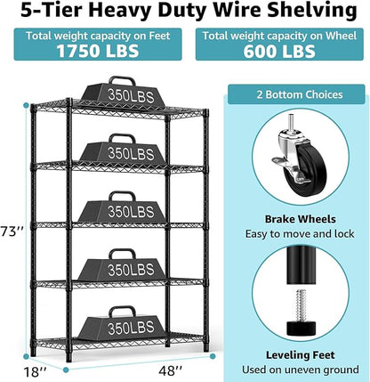 M MZG 5-Shelf Storage Shelves, Wire Shelving Heavy Duty Metal Storage Shelving - Image 3