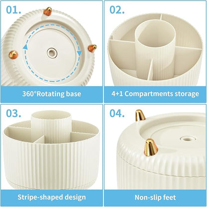 Marbrasse Desk Organizer, 360-Degree Rotating Pen Holder, 5-Compartment Pencil - Image 4
