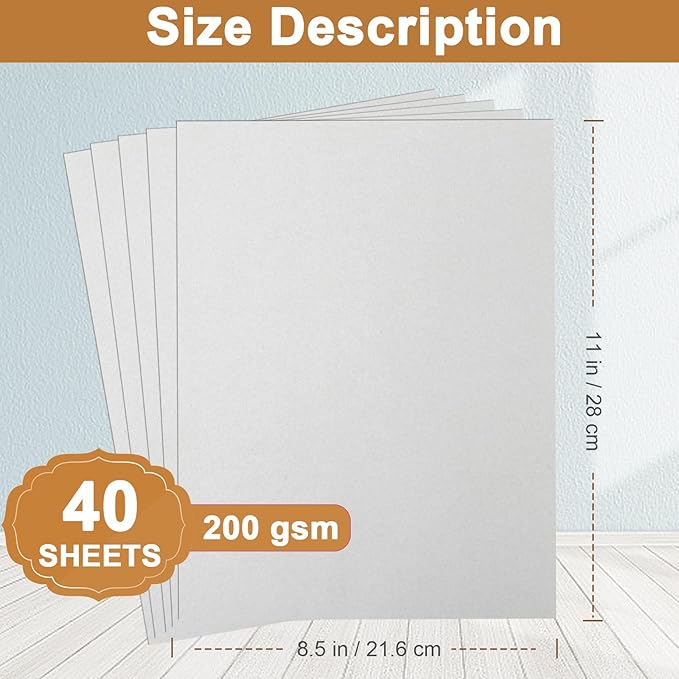 Silunkia 40 Sheets Grey Cardstock 8.5 x 11 Crafts Paper, 200gsm/75lb Premium - Image 2