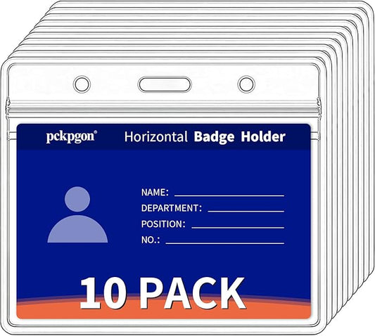 10 Pack Horizontal ID Badge Holder, Work Name Tag Sleeve Badges Protector Cover by pckpgon