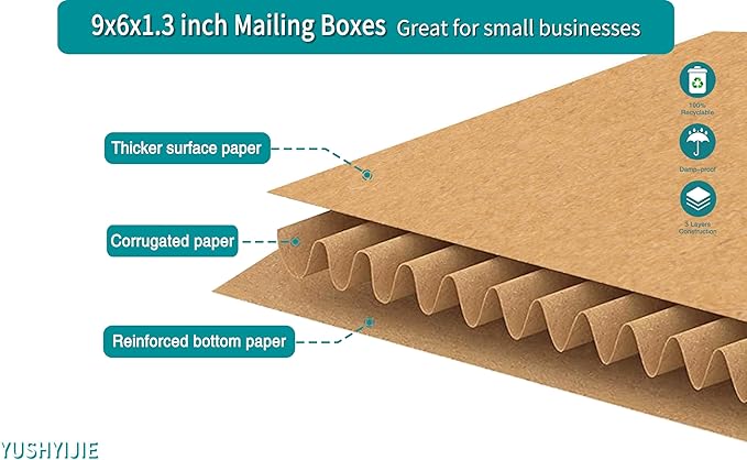 YUSHYIJIE 9x6x1.3 inch Small Shipping Boxes, 25 Pack - Image 4