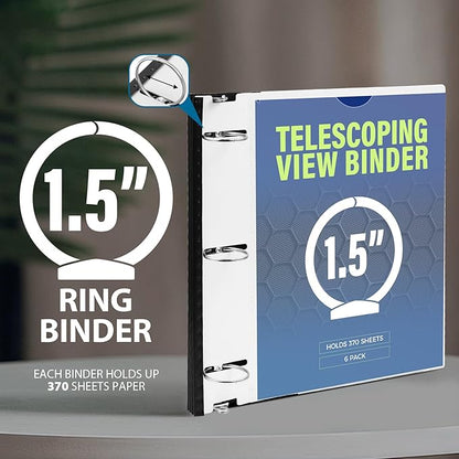 WOT I 1.5 Inch Telescoping 3 Ring Binder 6 Pack, Expandable Flexible Binder - Image 5