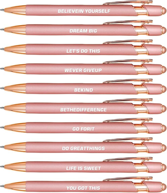 10pcs Inspirational Quotes Rose Gold Pens Set Fashion Design Novelty Pens Funny by Unknown