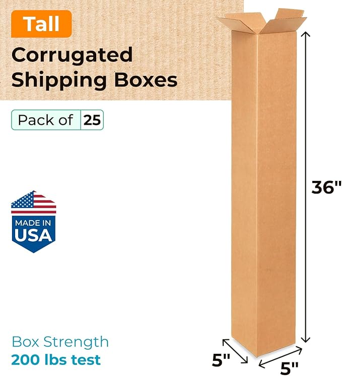 Tall Moving & Shipping Boxes 5"L x 5"W x 36"H - Image 2