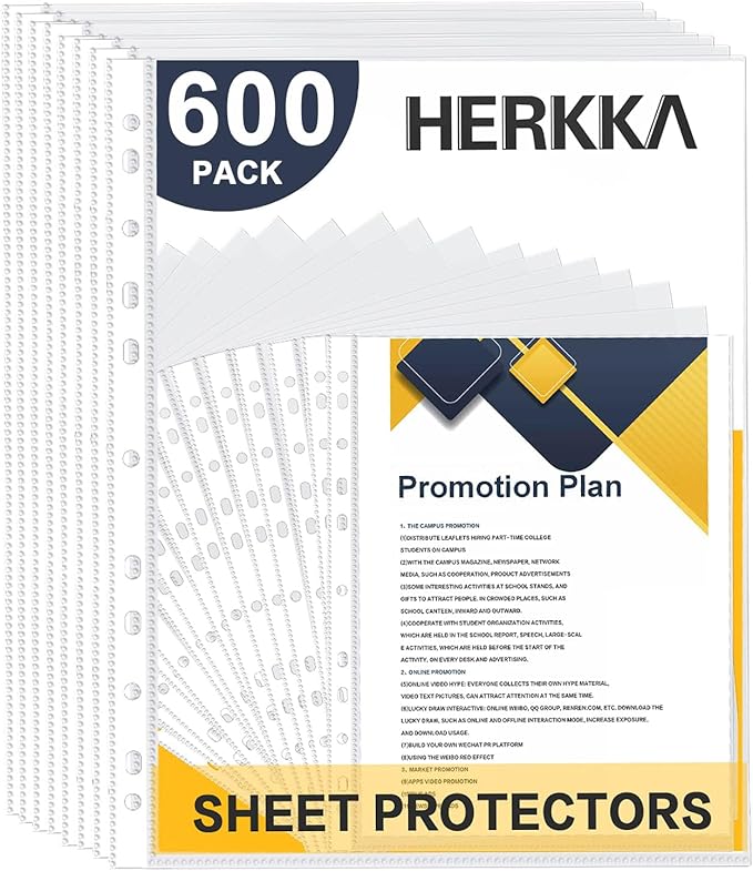 Sheet Protectors, HERKKA 600 Pack Upgrade Clear Plastic Page Protectors Sheet by HERKKA