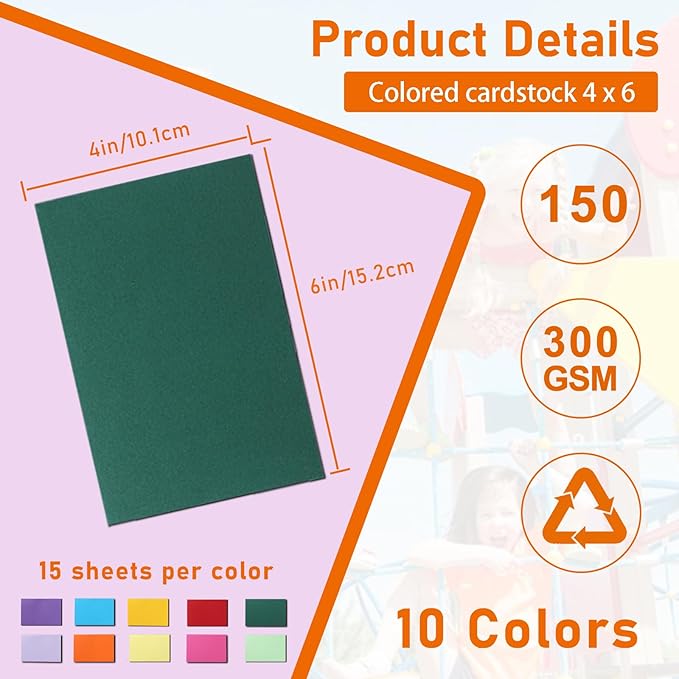 Guakicae 150 Sheets 10 Assorted Colors Cardstock 4 x 6 Scrapbooking Paper - Image 2