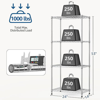 M MZG 1000 lbs 4Tier Shelf Metal Storage Shelves Wire Rack Closet Organizers - Image 3