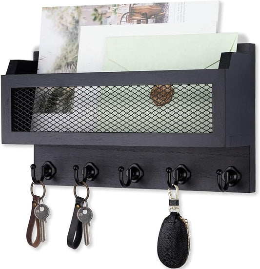 Nekon Mail and Key Holder for Wall Decorative, 11 Inch Wooden Wall Key Organizer by NekonDesign