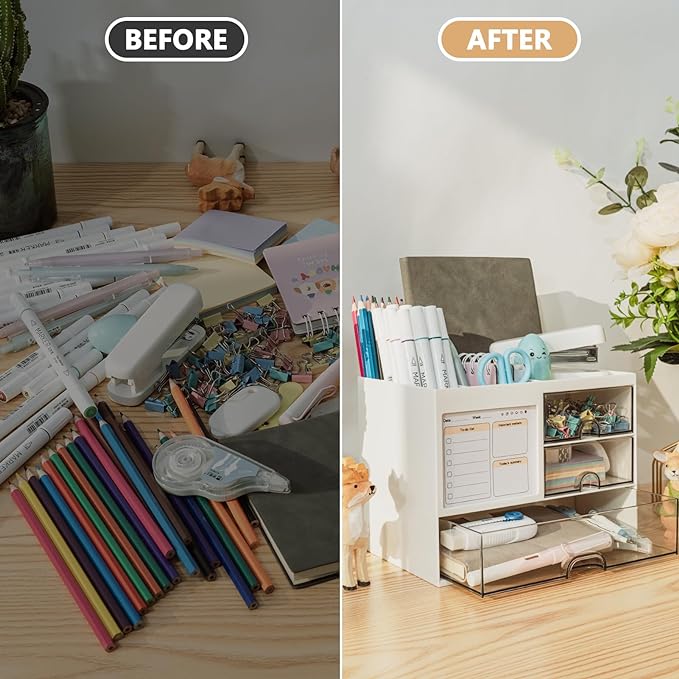 QIYVLOS Desk Organizer with 3 Drawer, Desk Organizers and Storage with 8 - Image 3